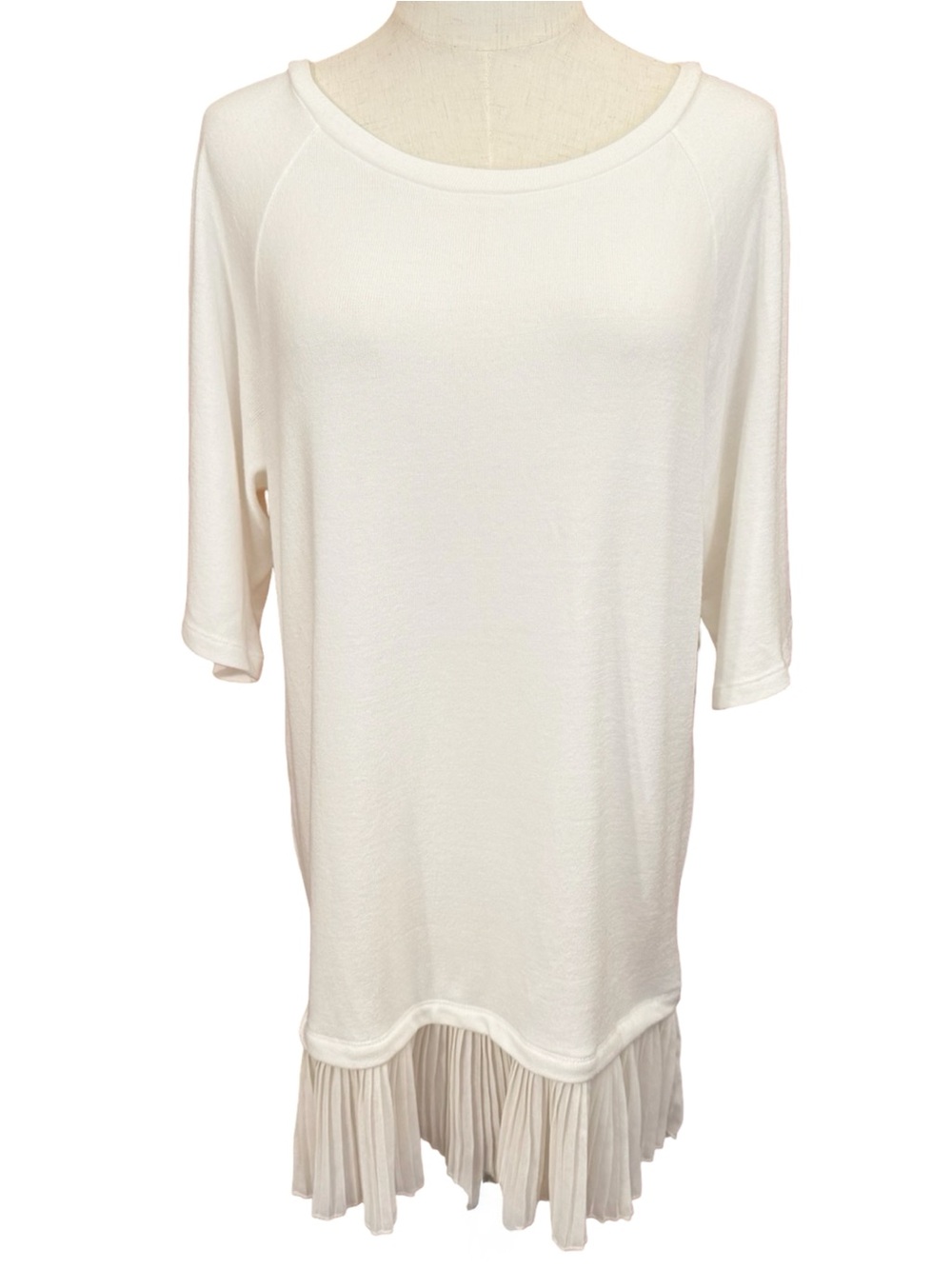 Made For Impulse Oversized Ivory T Shirt Tunic With Pleated Hem Size S